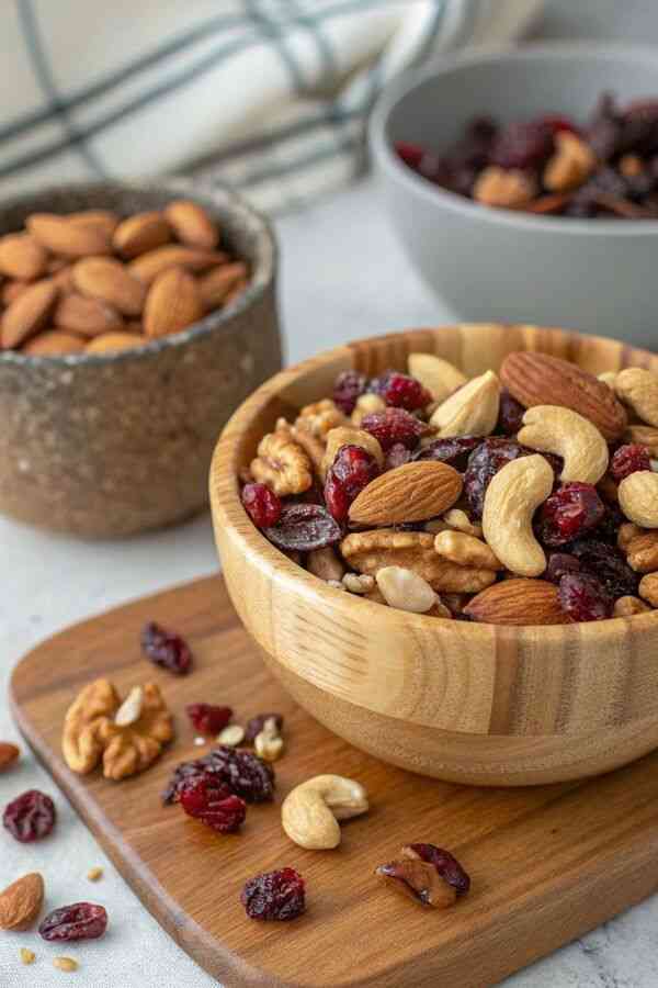 مختلف گری دار میووں سے بھرے چھوٹے پیالے